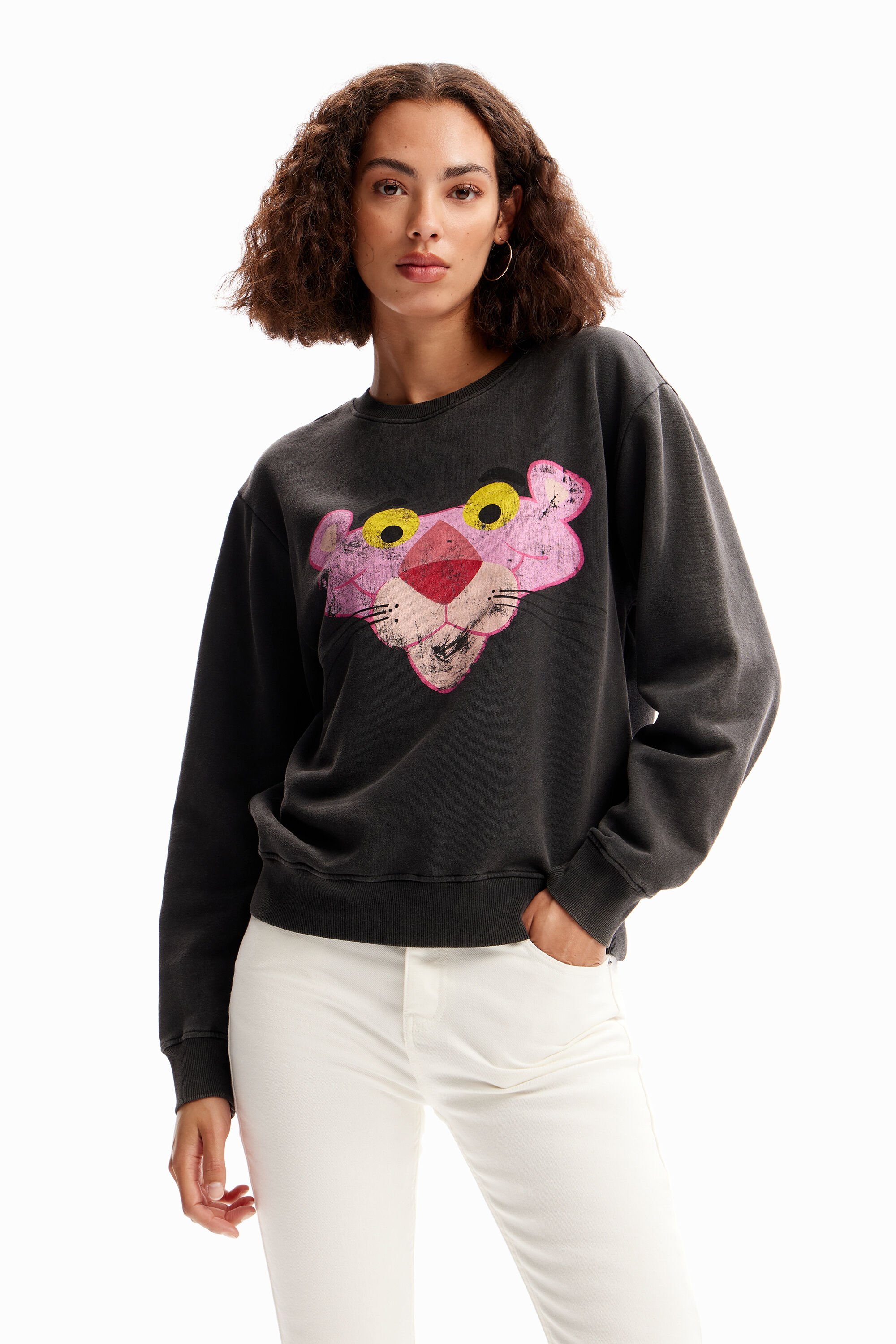 Sweat-shirt Panthère rose usé