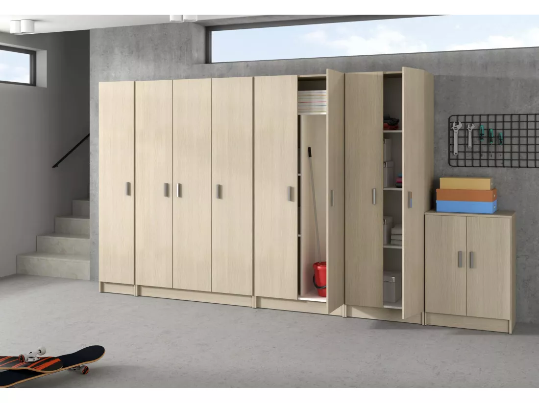 Armoire polyvalente Charleston, Armoire à balais avec 2 portes, Étagère à chaussures avec étagères, Armoire à balais, cm73x37h180 cm, Chêne