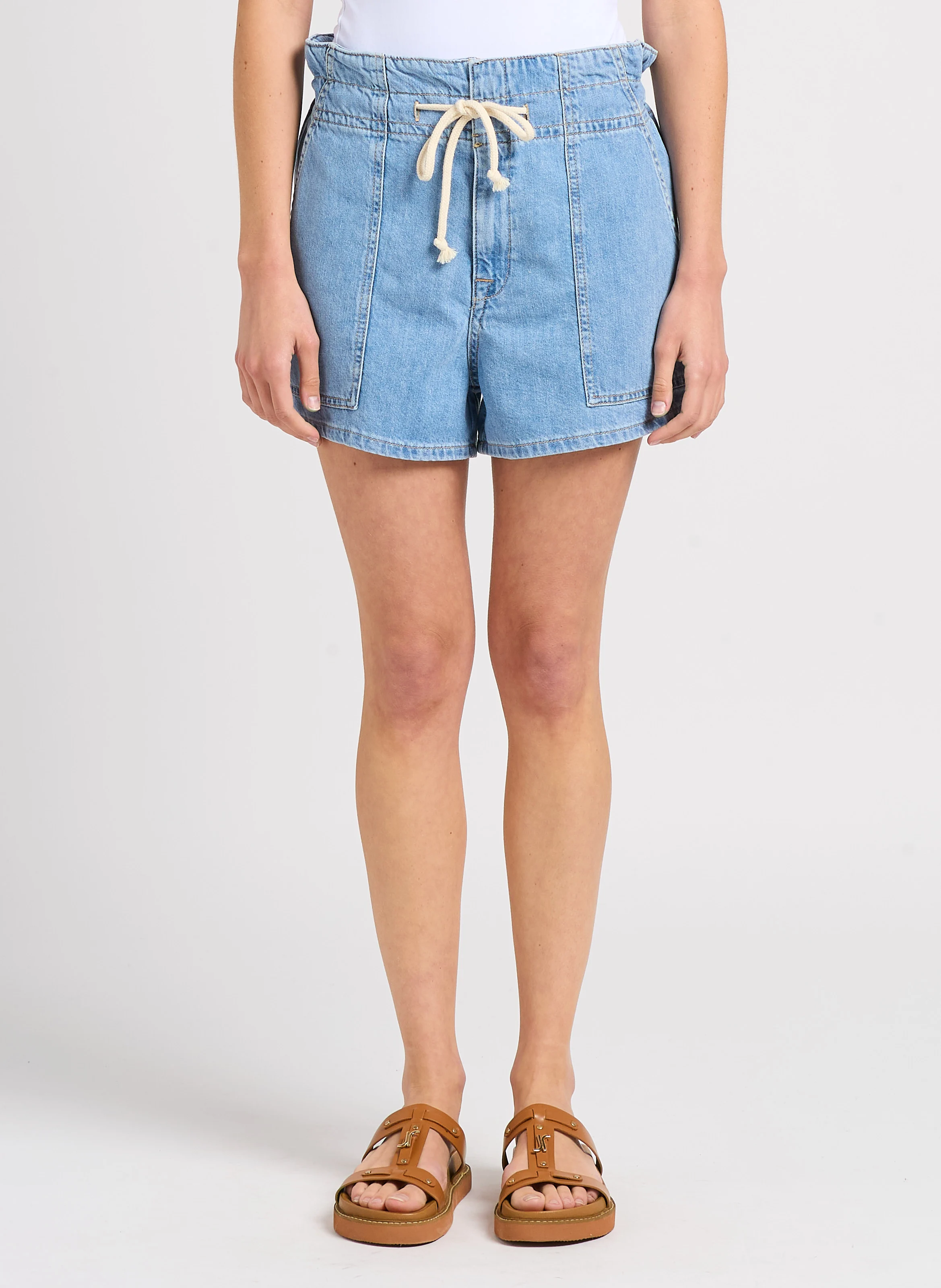 MABO - Short large taille haute en coton | Bleu