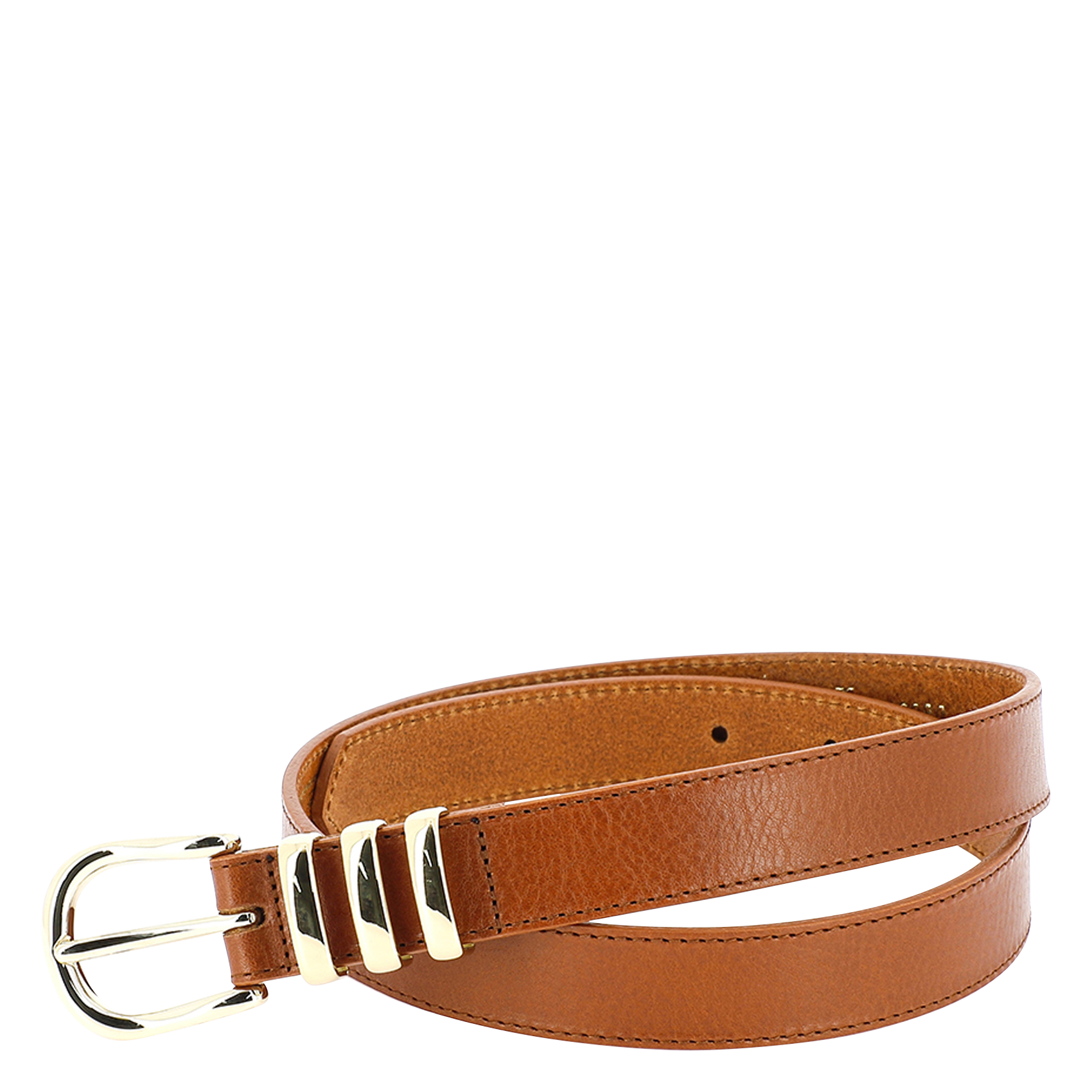 LA IENA - Ceinture à boucle en cuir lisse | Marron