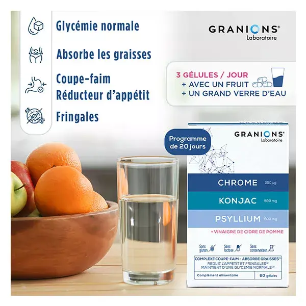 Granions Supressor de Apetite Konjac Psyllium Chrome Caixa com 60 cápsulas