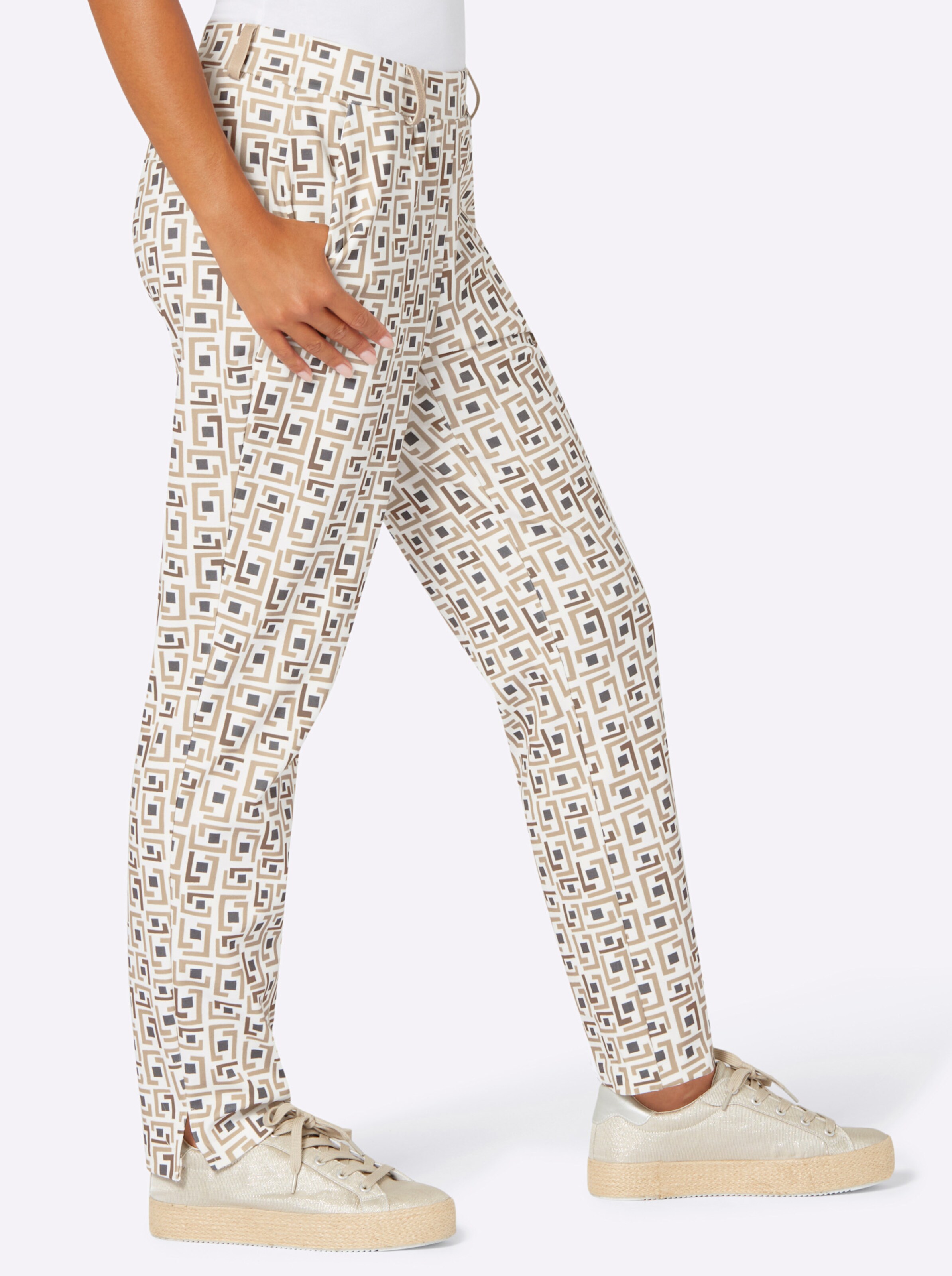 Jersey-Hose in ecru-beige-gemustert