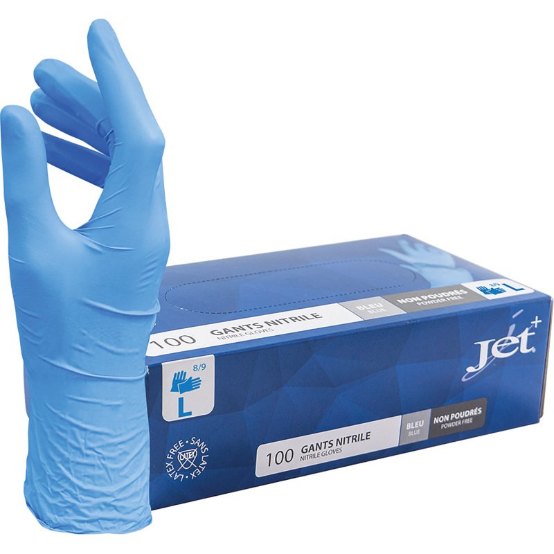 Gants jetables nitrile non poudré bleu - Boîte de 100 gants