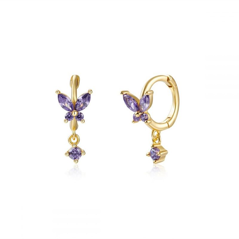 Phoenoa - CZ Butterfly Huggie Drop Oorbel