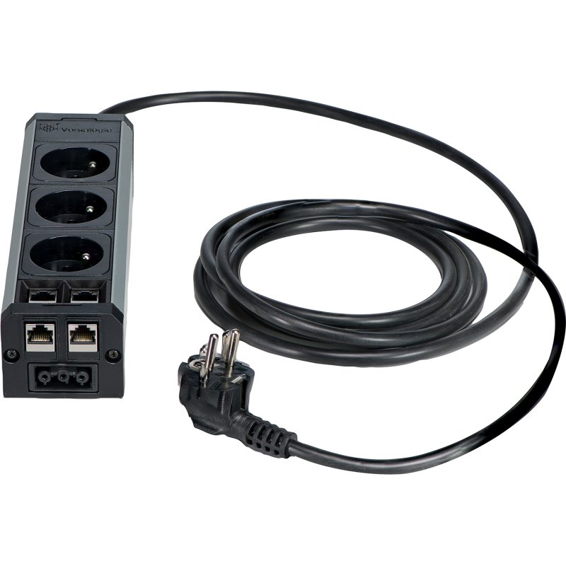 Multiprise nourrice Versatek 3 prises secteur avec 2 connections RJ45 - câble secteur 3 m - multiprise de départ- pour espace bureau professionnel