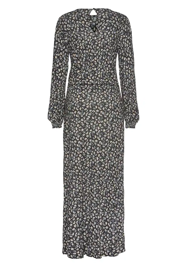 LASCANA Midikleid mit Blümchendruck und Beinschlitz, Druckkleid, langärmlig,