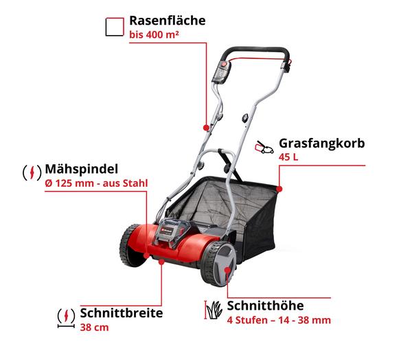 Einhell Akku-Spindelmäher GE-HM 18/38 Li-Solo