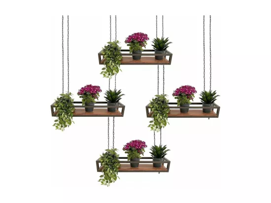 Etagère suspendue au plafond FLOWERS MARRON longueur 55 cm avec chaînes pour jardin vertical fleurs par Yelloo