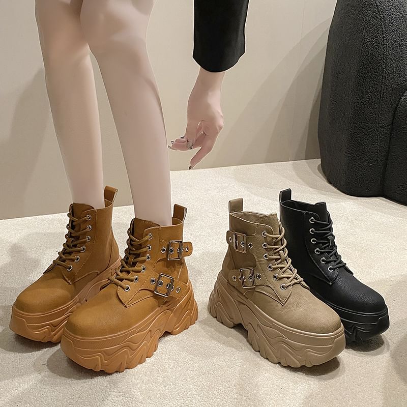 Sleeko - Platform High Top Sneakers met Gesp en Vetersluiting