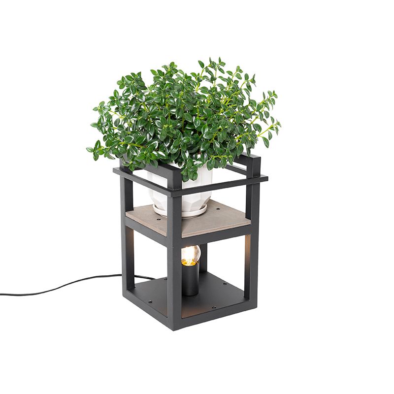 Industriële tafellamp zwart met hout - Cage Rack