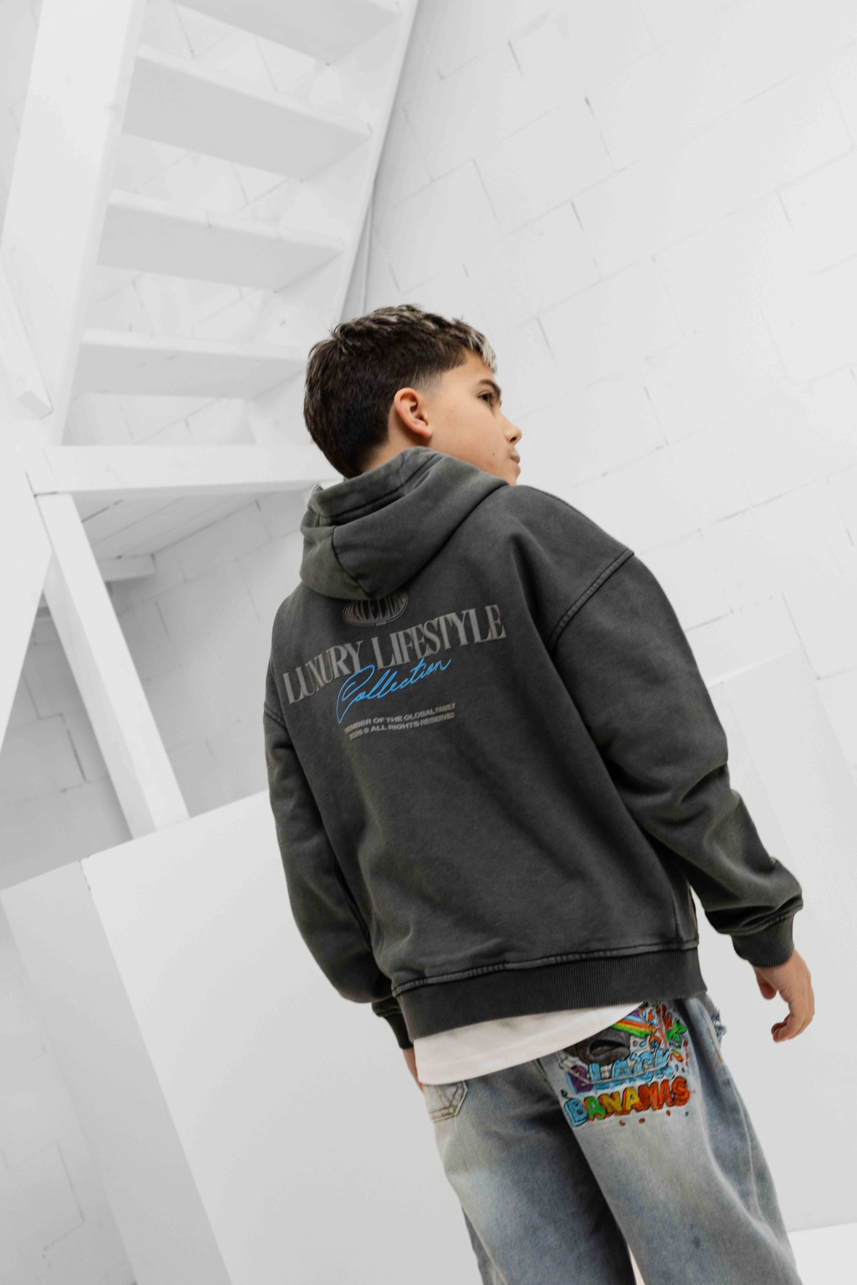 Malelions Relaxed Lifestyle Zip Hoodie Kids Donkergrijs