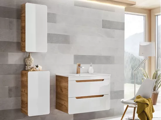 Colonne de salle de bain coloris naturel et blanc - L35 x l22 x H75 cm - ARUBA