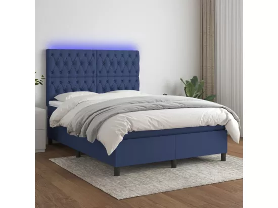 Sommier tapissier avec matelas et LED Bleu 140x190 cm Tissu