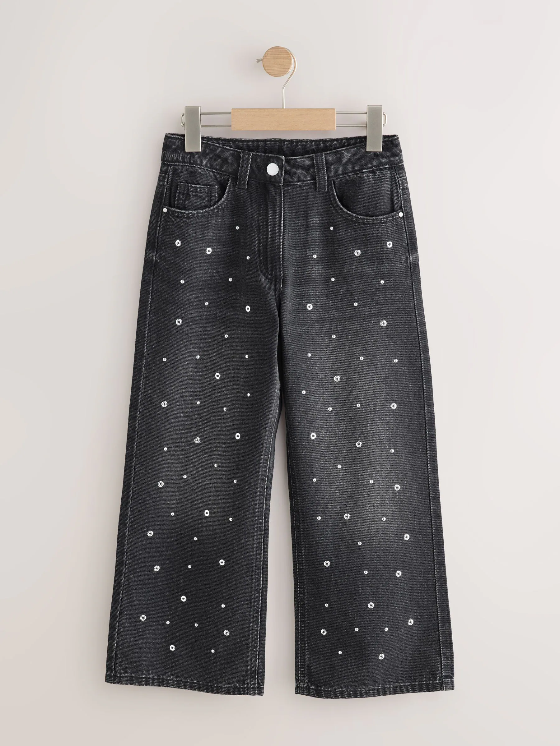 Antraciet - Stud Embellished Wide Leg Jeans (3-16yrs)