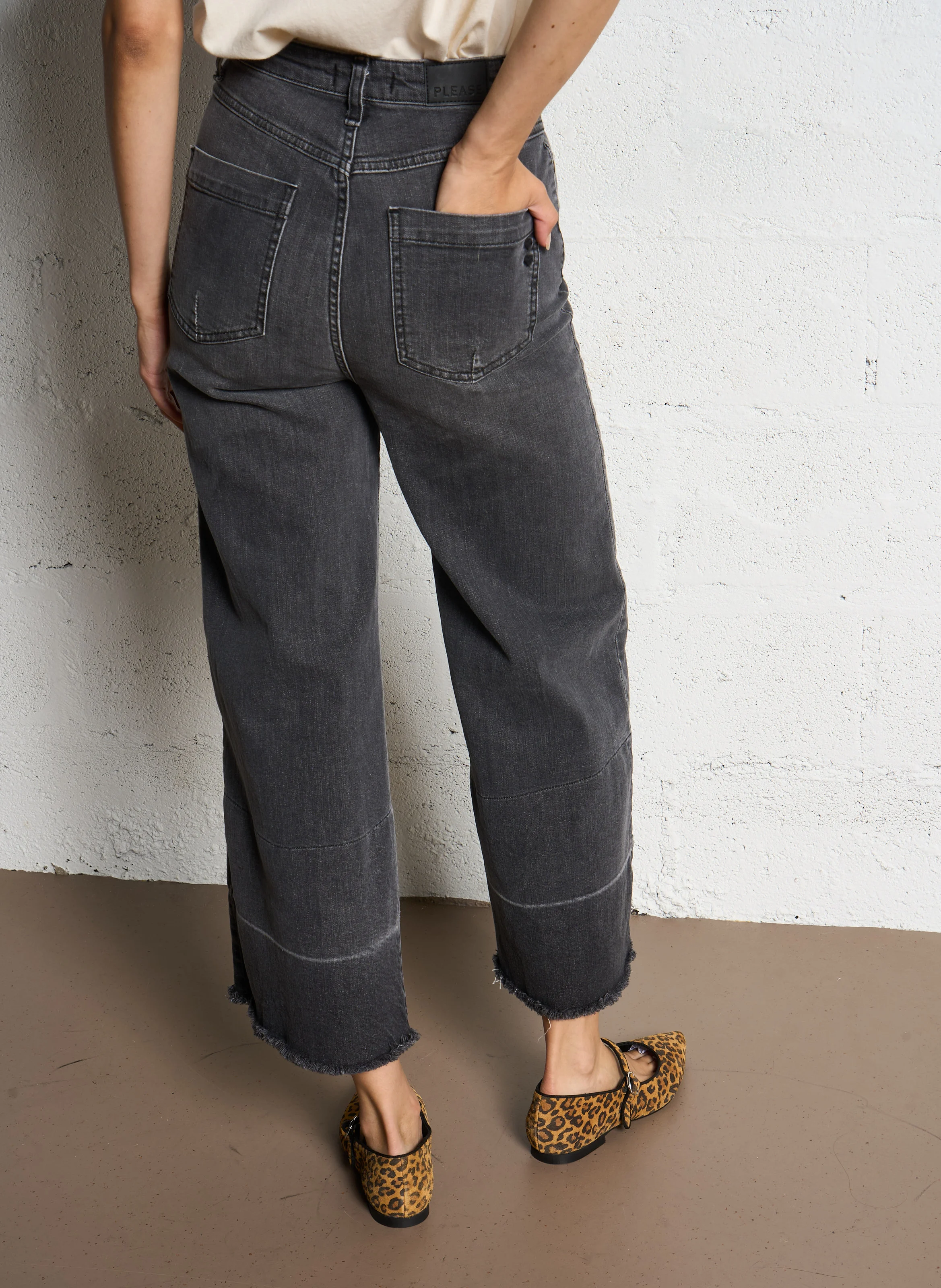 Jean flare taille haute en coton mélangé | Noir