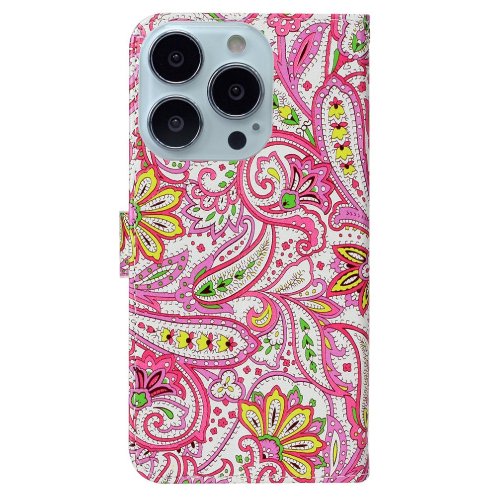 iPhone 16 Pro Max Leder Tasche mit Kartenfächer - Retro Mandala