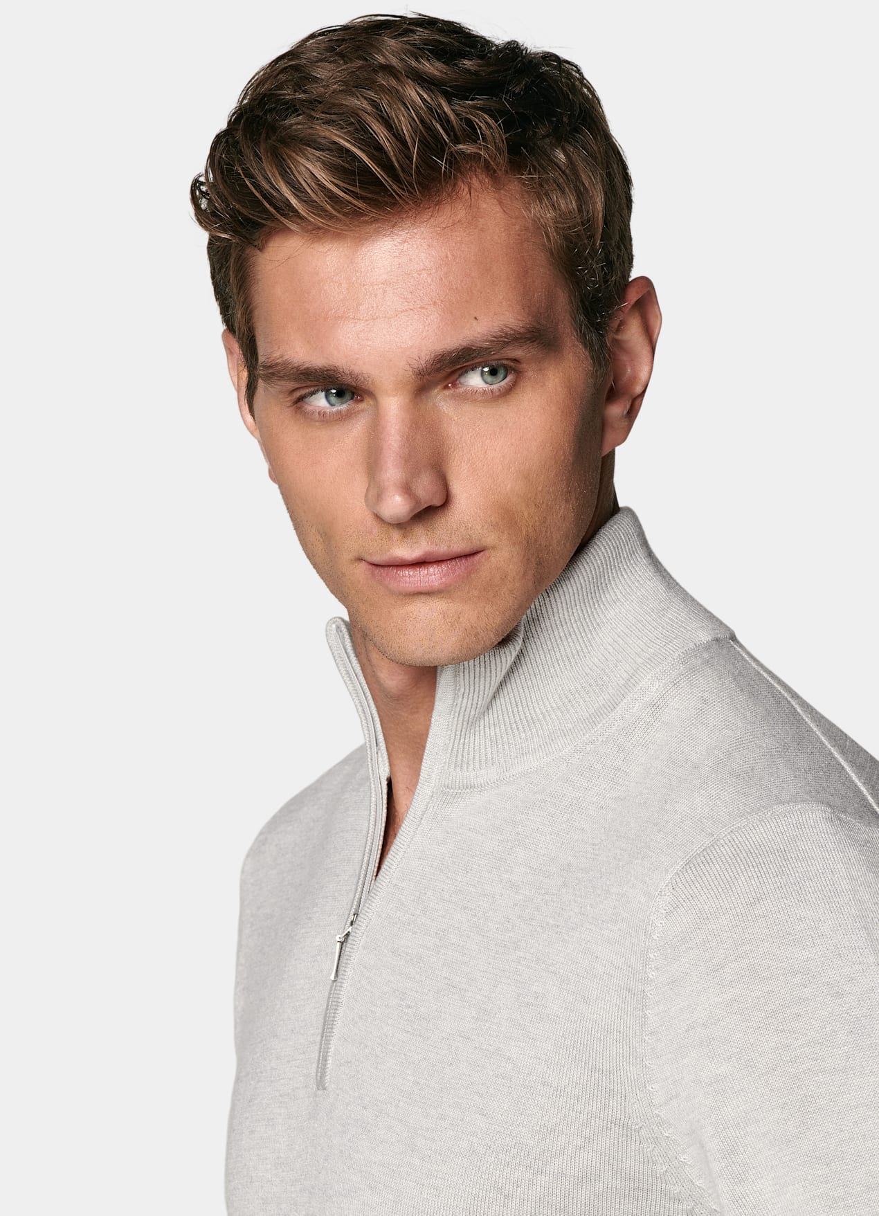 Pull semi-zippé gris clair