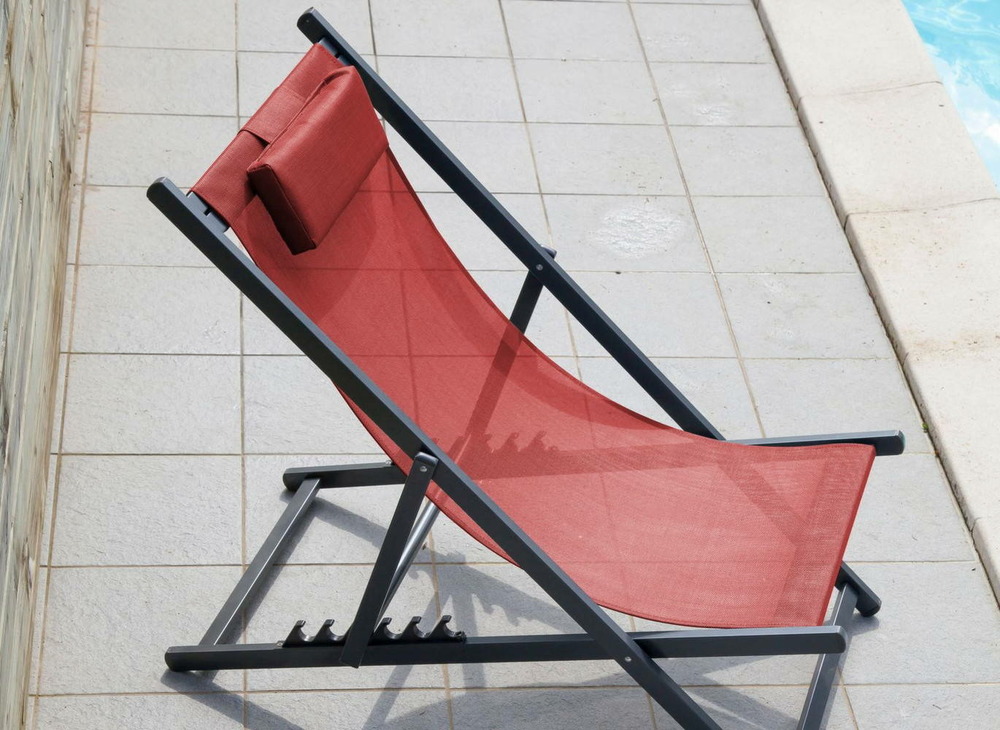 Lot de 2 chiliennes pliantes linéa - gaphite/rouge - aluminium/toile tpep