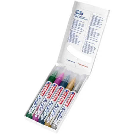edding 5100 Acrylmarker - grün violett blau silber gold - 5 Acrylfarben Set (festlich) - Rundspitze 2-3 mm