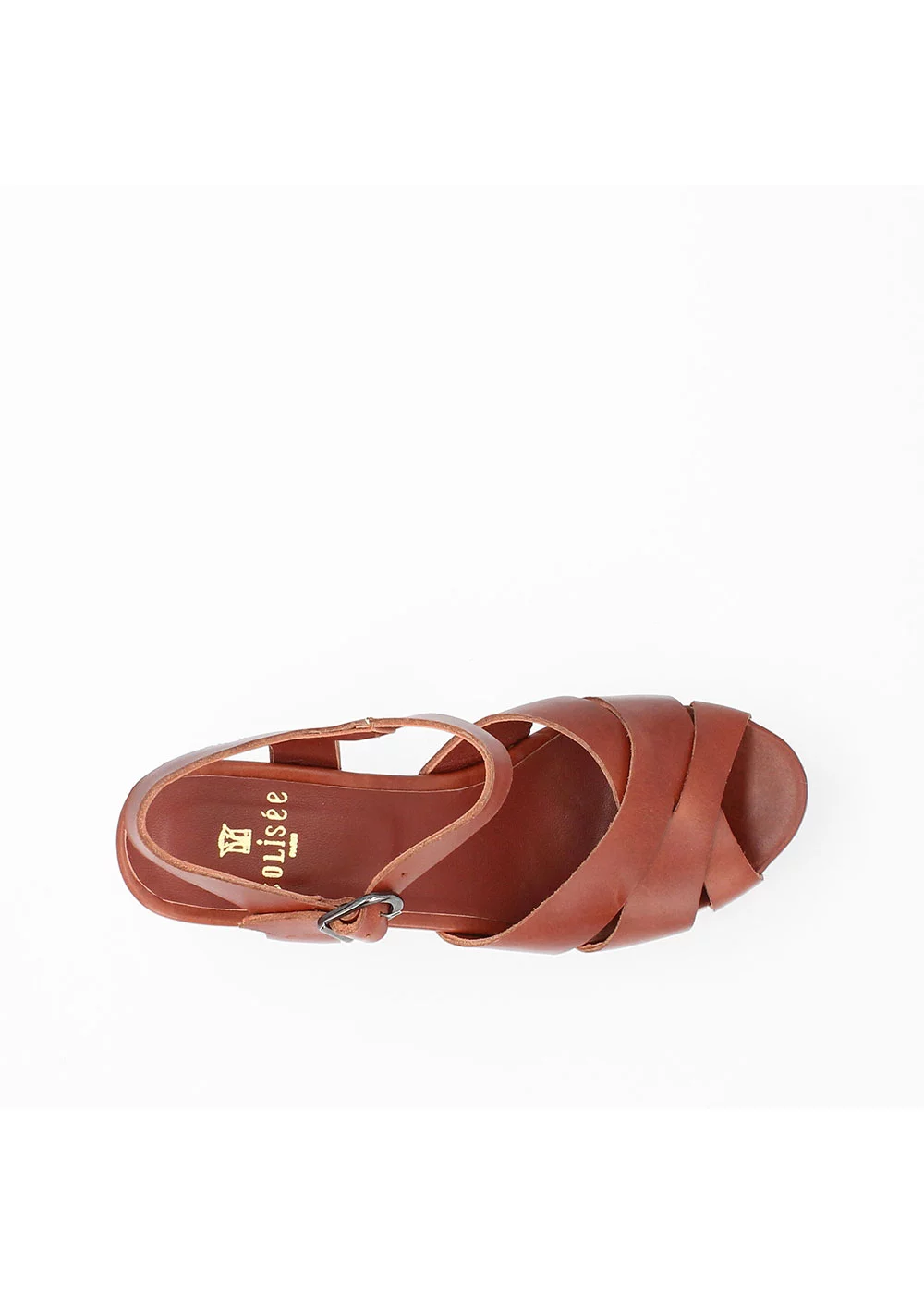 SANDALE TALON BOIS CUIR MARRON