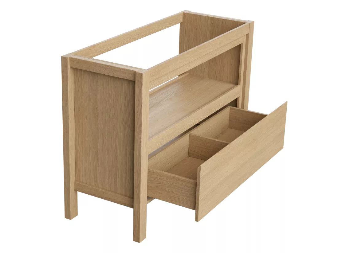 Meuble sous vasque avec niche de rangement - Placage chêne - 120 cm - COSMOTI