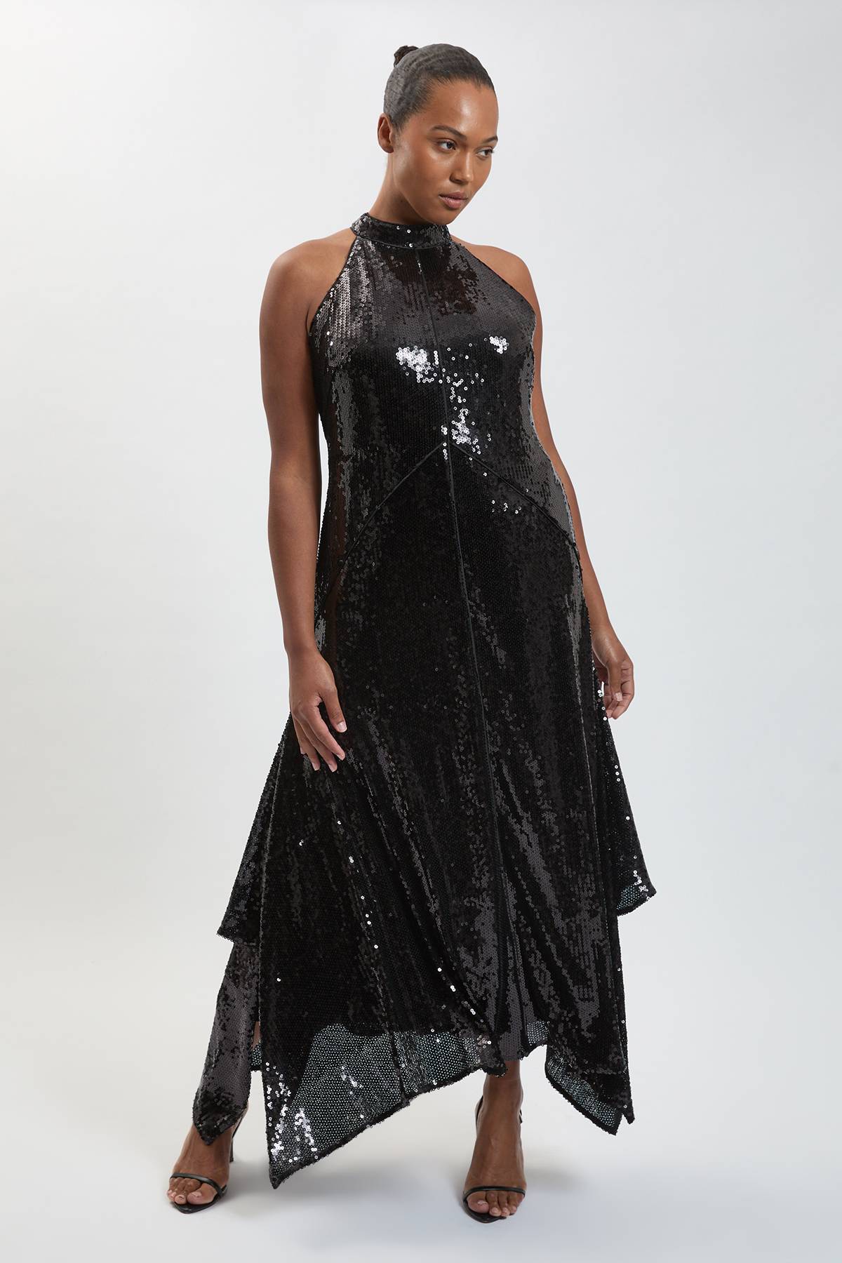 KarenMillen Robe Maxi Grande Taille À Sequins Col Licou Et Ourlet Mouchoir