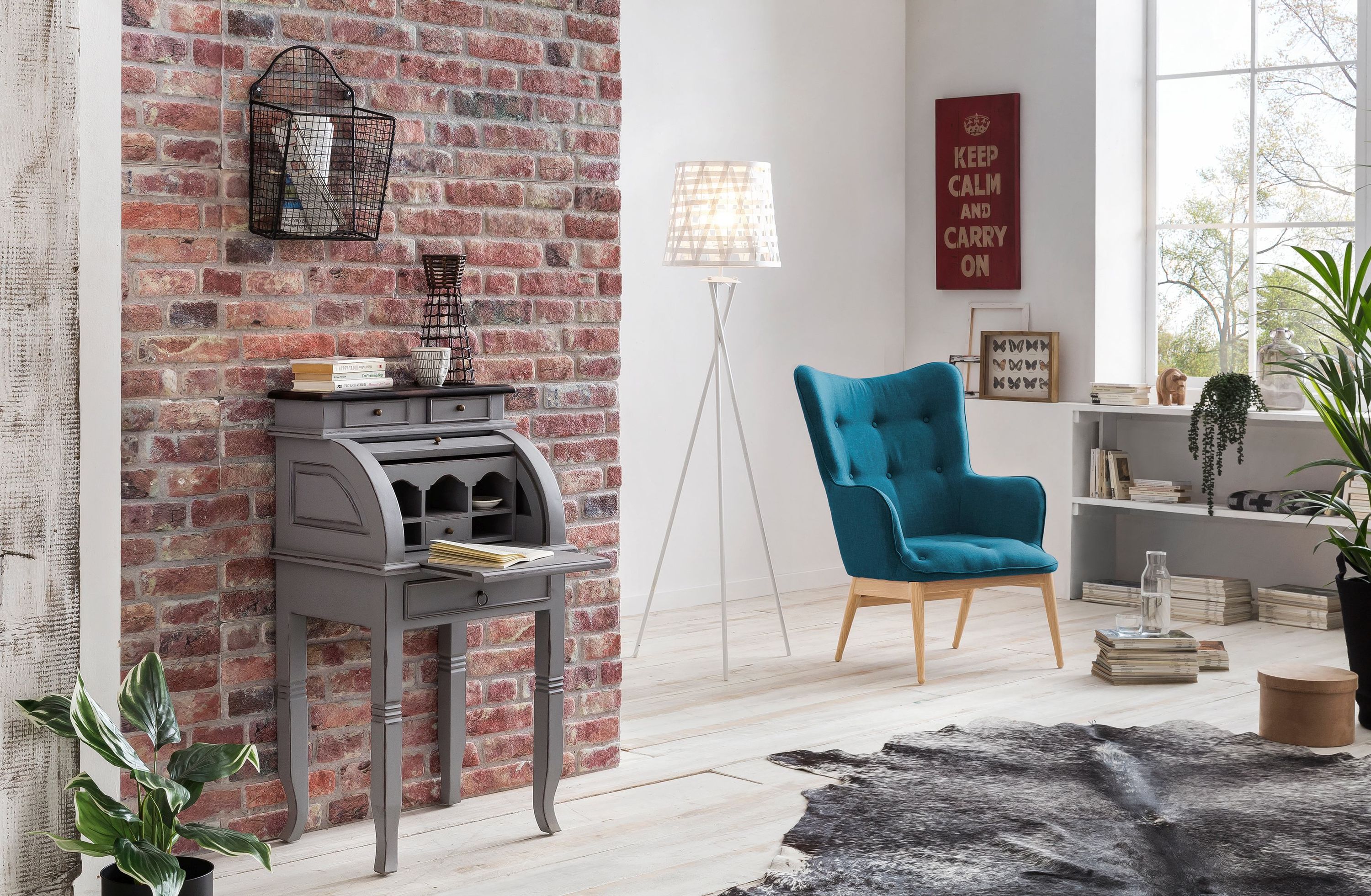 Sekretär Spa Akazie massiv Schreibtisch Bürotisch Kommode Schrank Highboard