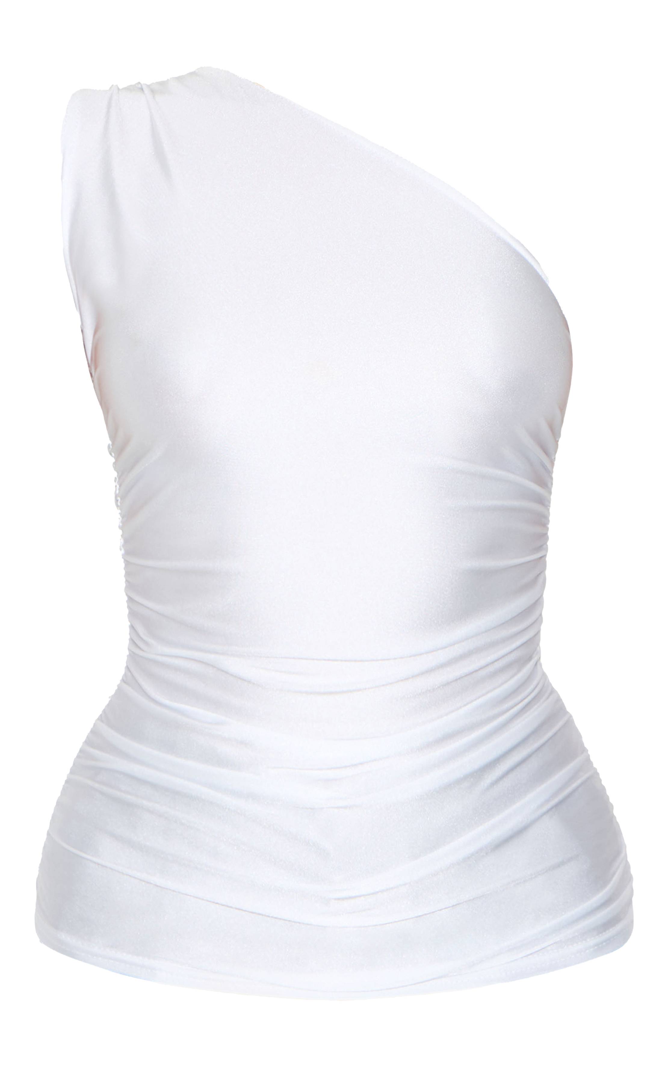 Blanc Haut Long En Jersey Extensible Avec Fronces Latérales
