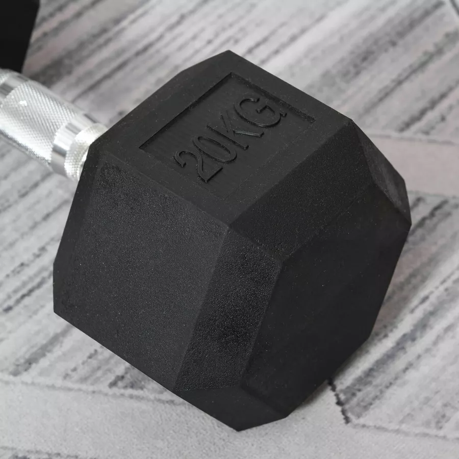 HOMCOM Gummihantel 20 kg sechseckig schwarz