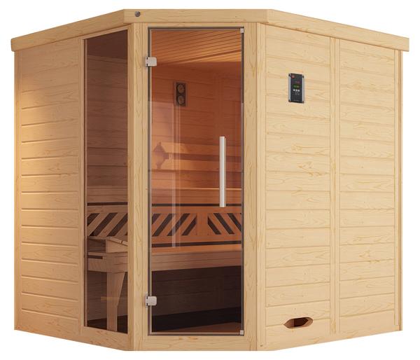Weka Ecksauna Kemi mit Glastür und Fenster