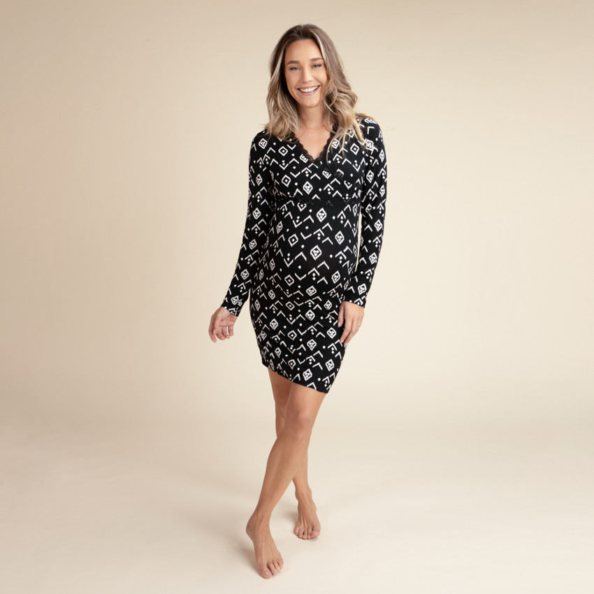 Chemise de nuit de grossesse et d'allaitement imprimé ethnique
