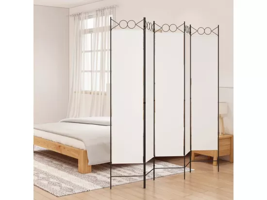 Cloison de séparation 5 panneaux Blanc 200x200 cm Tissu
