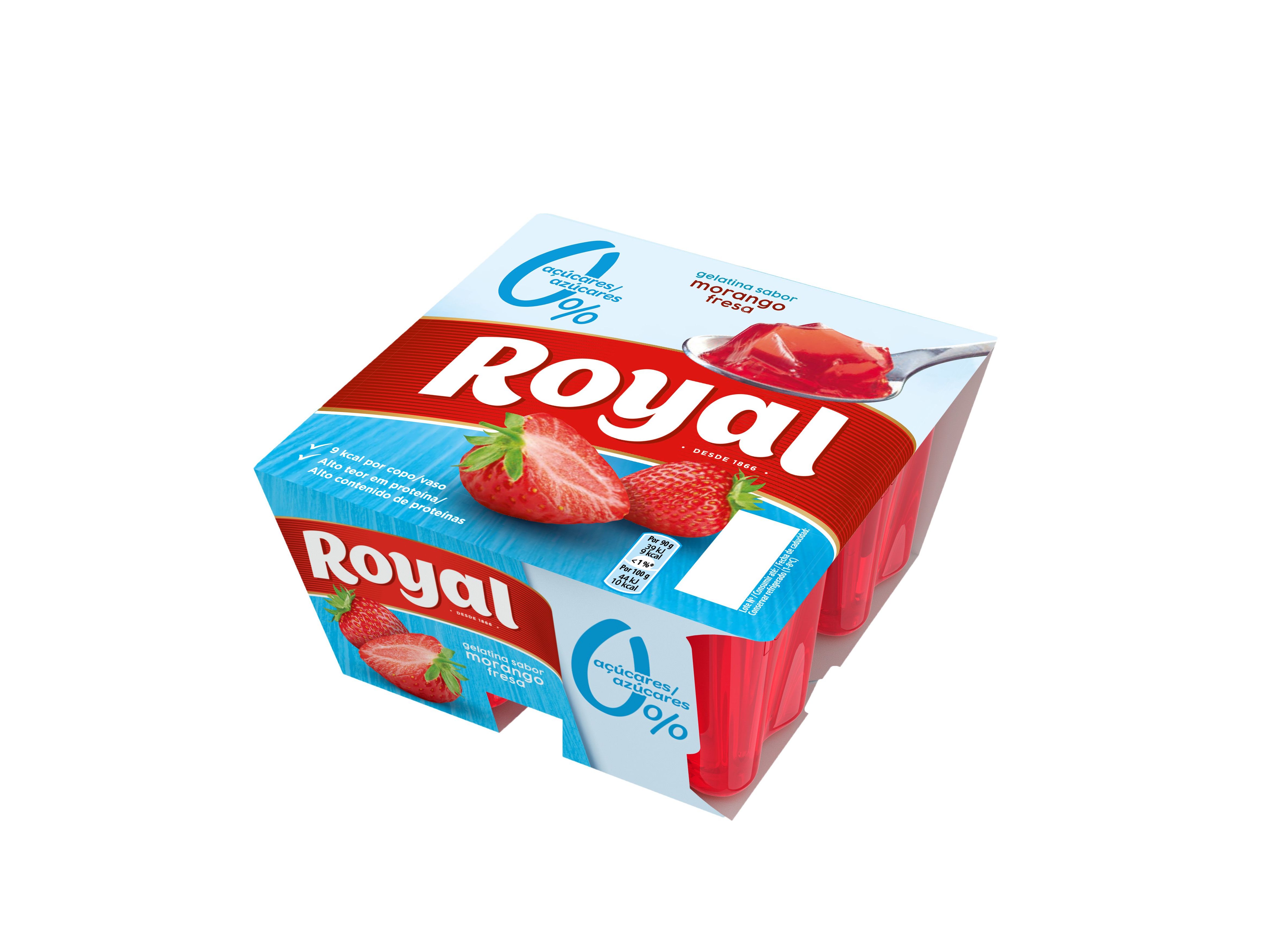 GELATINA ROYAL MORANGO 0% DE AÇÚCAR 4X90 G