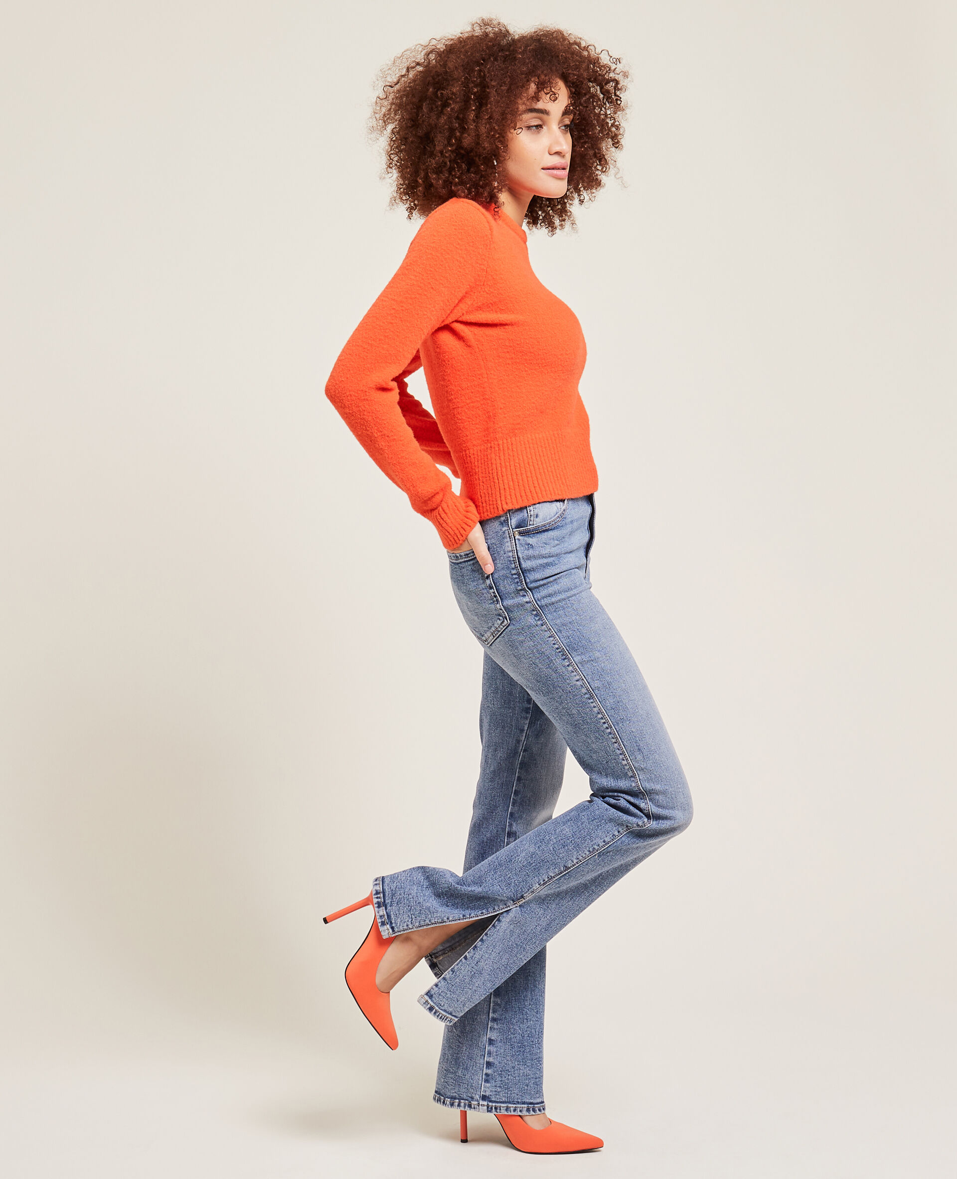 Pull col rond maille mousseuse - Orange