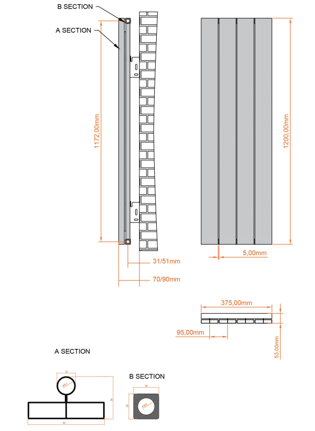 Eastbrook Charlton radiator 35x120cm aluminium 775W wit mat
