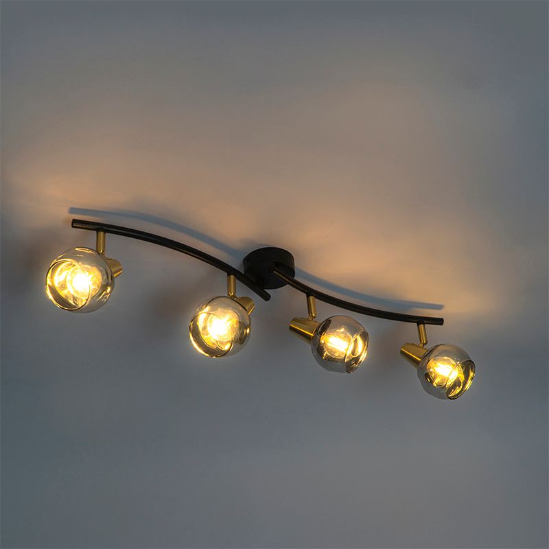 Art Deco plafondlamp goud met smoke glas 4-lichts - Vidro