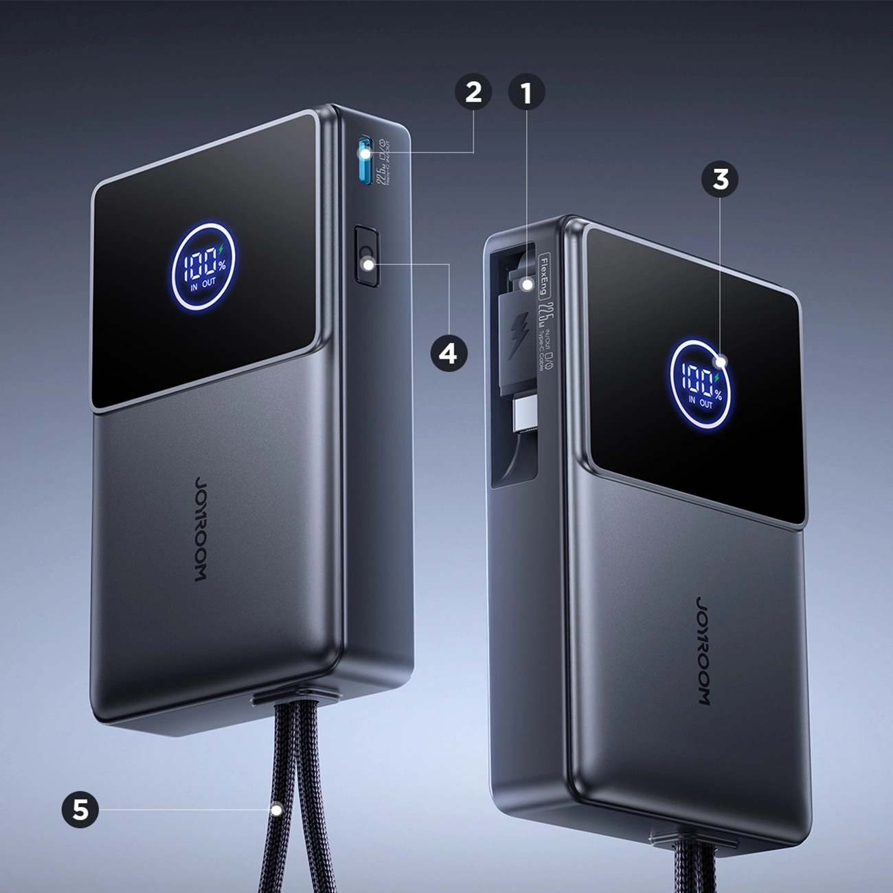 (22.5W) 10000mAh USB A / USB C Powerbank Power Delivery Ladegerät inkl. USB C Ladekabel mit LED Anzeige (JR-PR1) - Schwarz