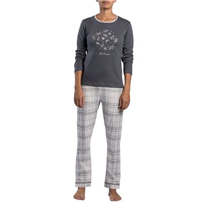 Pyjama femme jersey uni et carreaux