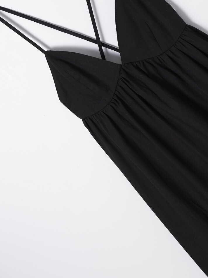 Vestido midi de alças finas - Preto