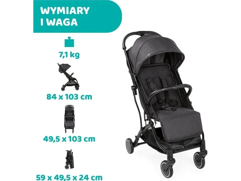 Chicco Trolley Me, Baldakin, Letvægts klapvogn, Ethvert køn, Sammenfoldelig, Sort, Grå