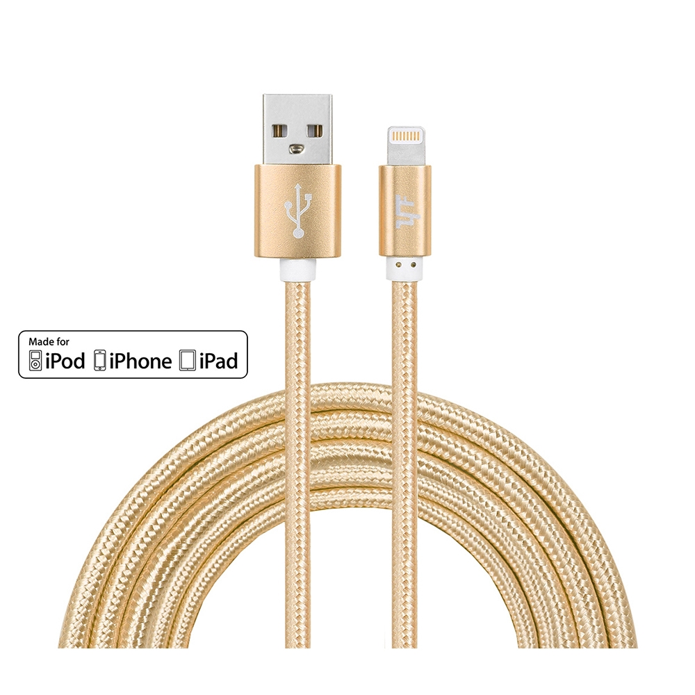 (3m) 2.4A MFi Lightning USB Schnellladekabel Datenkabel Nylon - Gold