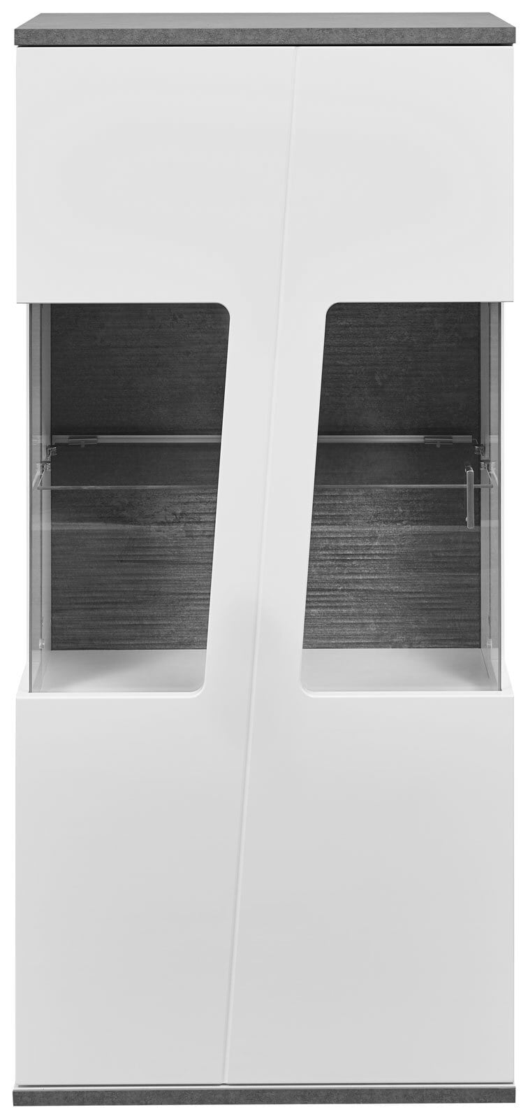 Vitrine MARIE 65 x 140 x 37 cm Holznachbildung weiß Hochglanz