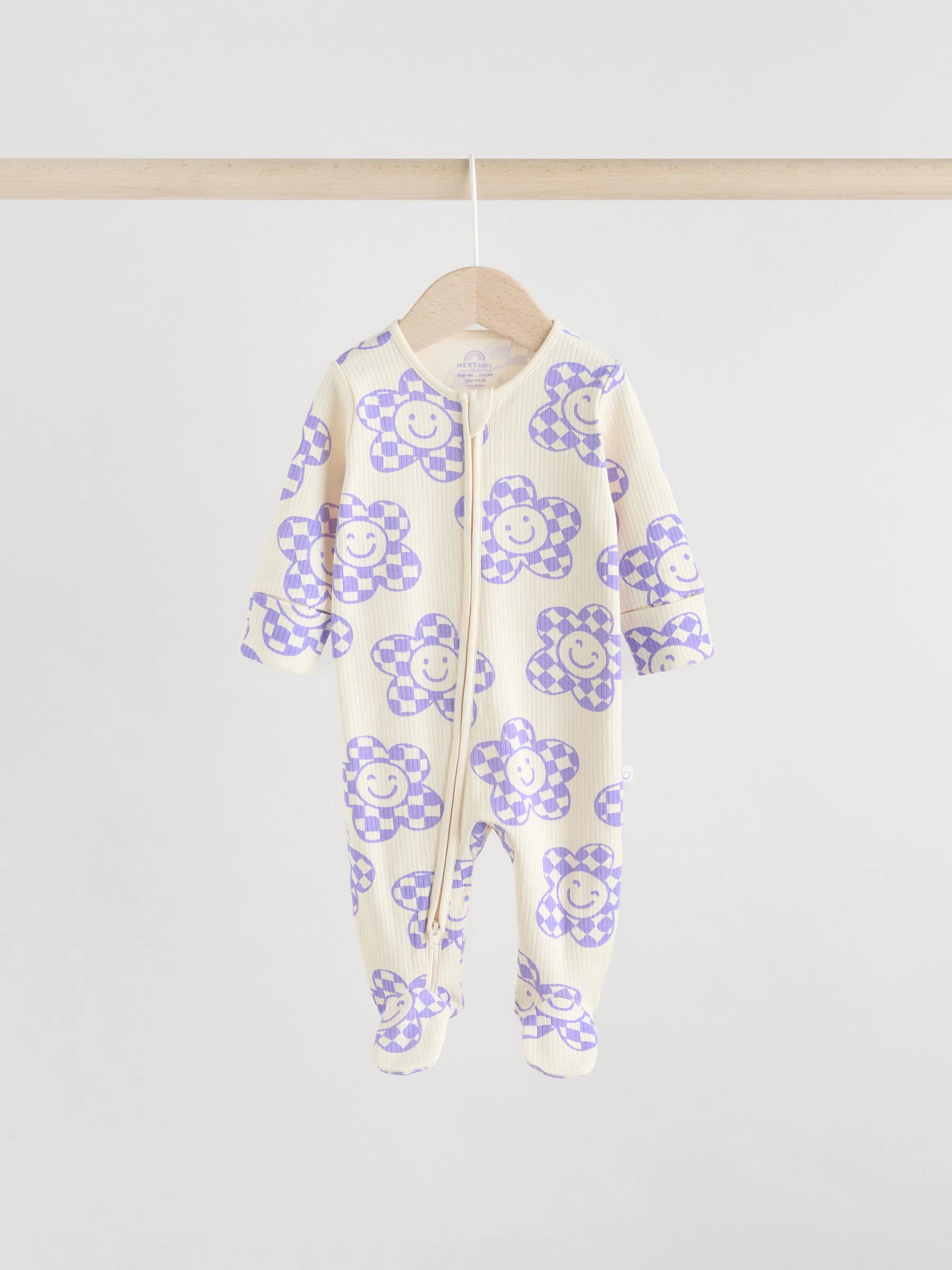 Lila-paars - Verpakking van 3 baby-slaappakjes met tweewegrits en bloemenprint (0mnd -3jr)