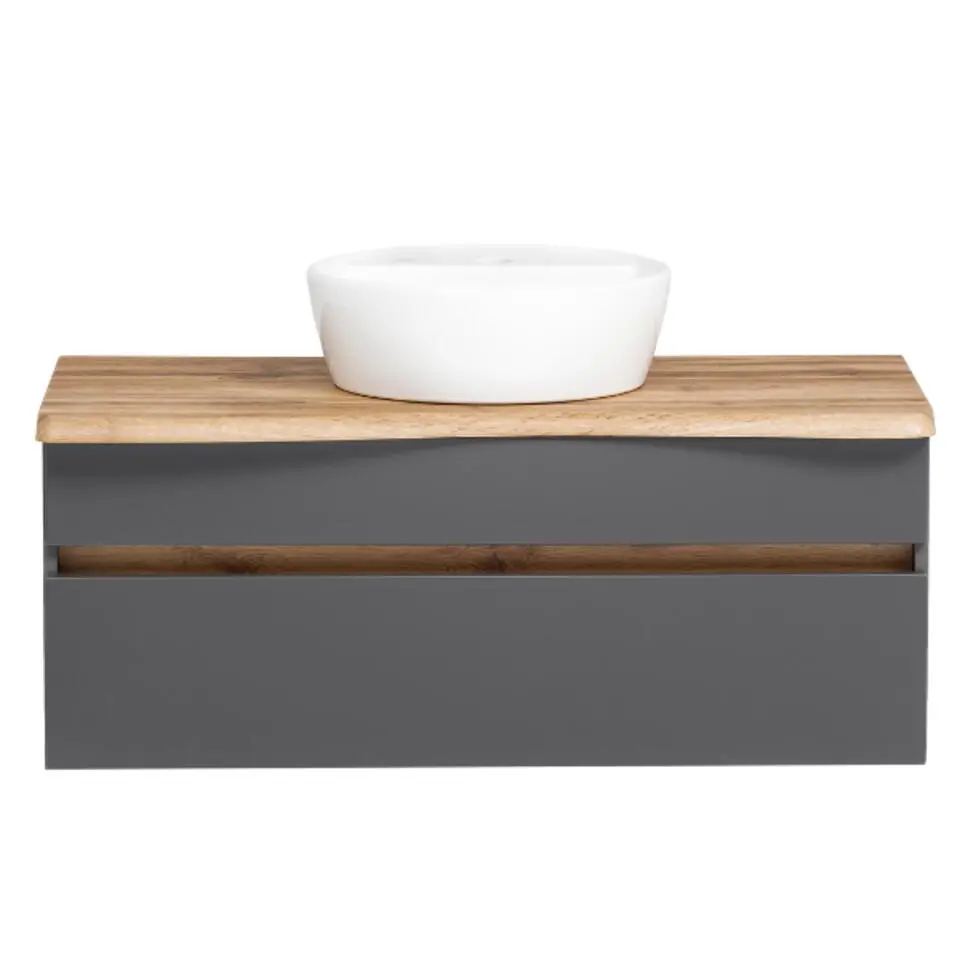 Wastafelmeubel Vikas 101cm 2 lades - antraciet/eik
