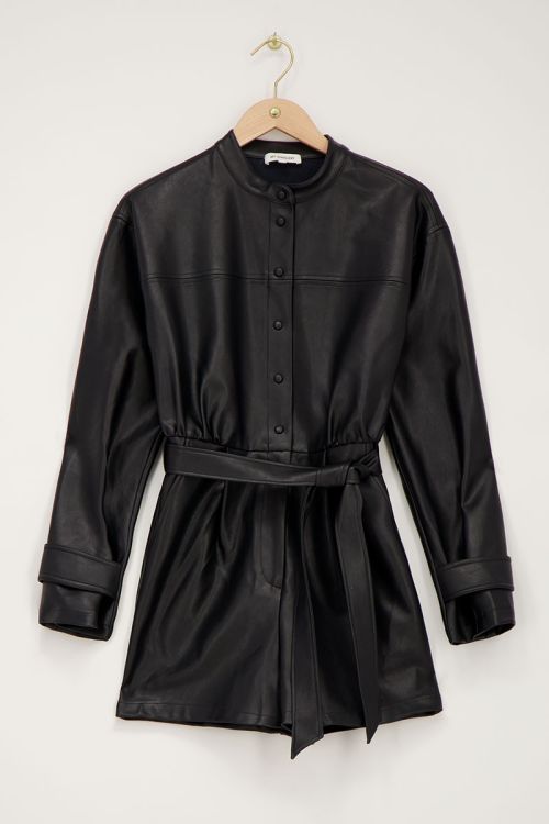 Zwarte leatherlook playsuit