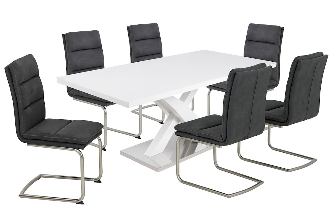 Tisch Martina Pro Hochglanz Weiß lackiert/Weißglasplatte 140(180)x76x90 cm