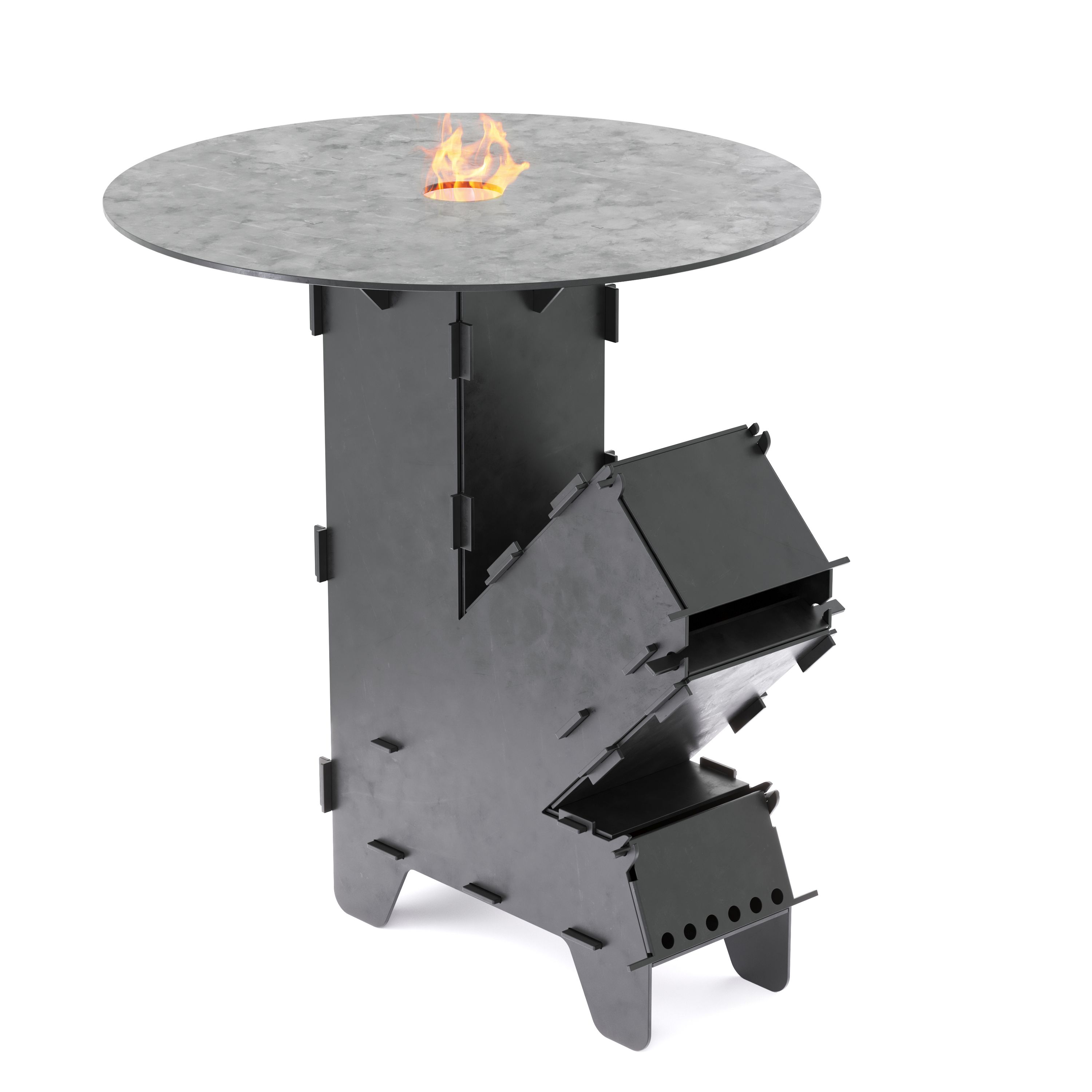 Raketenofen mit Grillplatte und Pfanne 36 x 14 x 57 cm