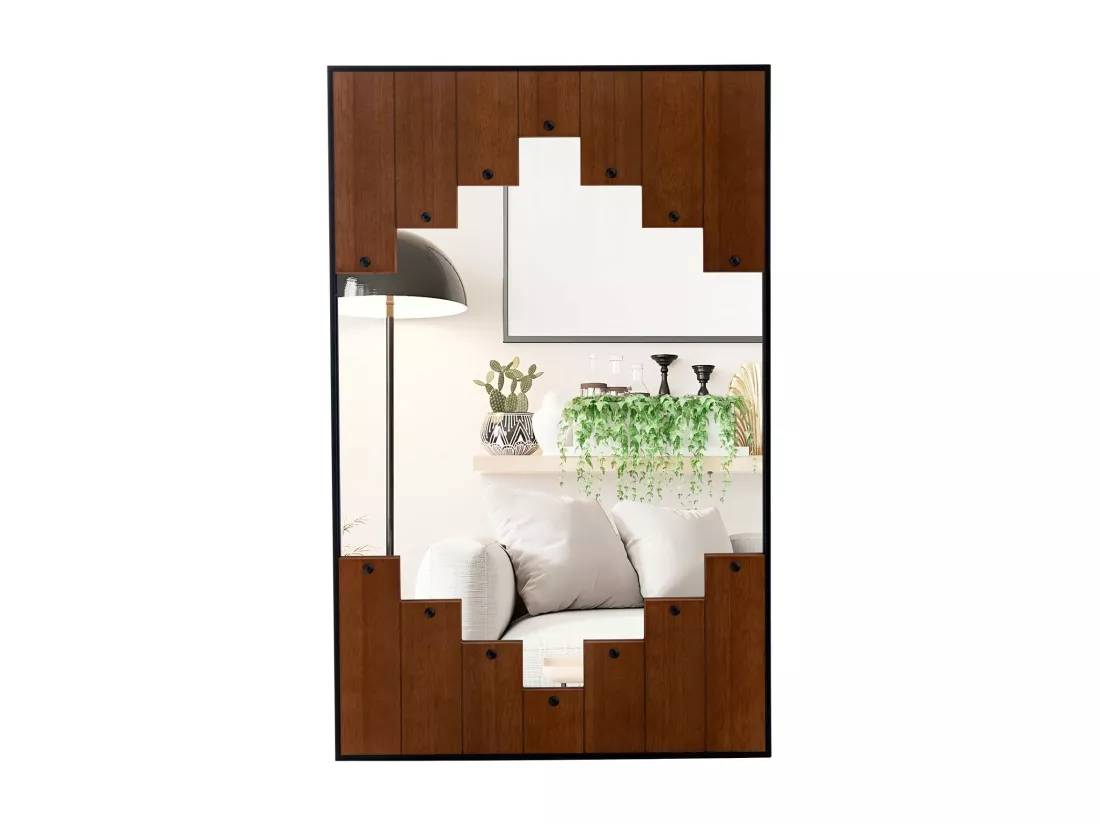 Miroir mural rustique 60 x 95 cm, miroir décoratif en forme de touches de piano, naturel