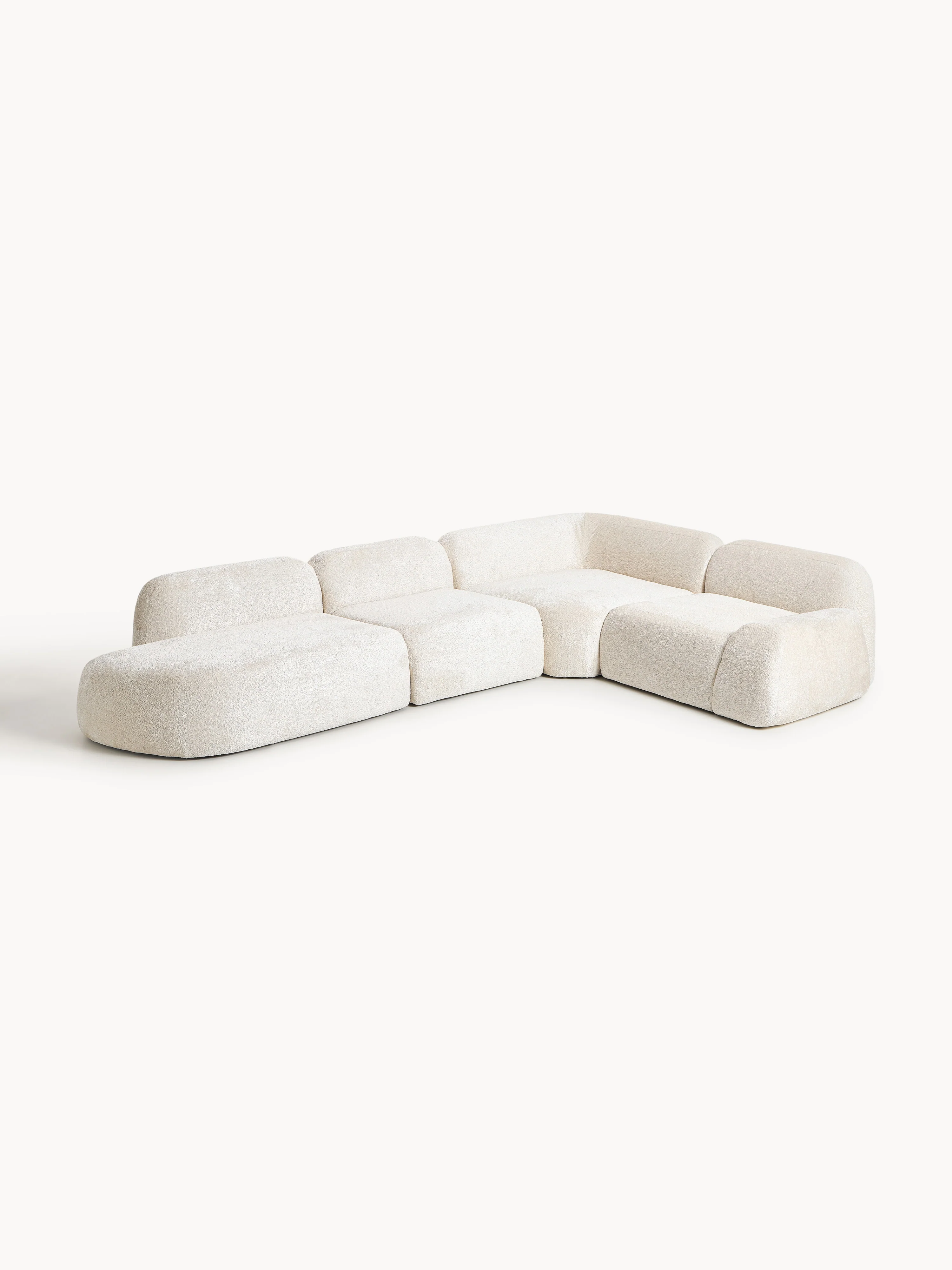 XL modulaire teddy bouclé hoekbank Wolke (4-zits) met chaise longue