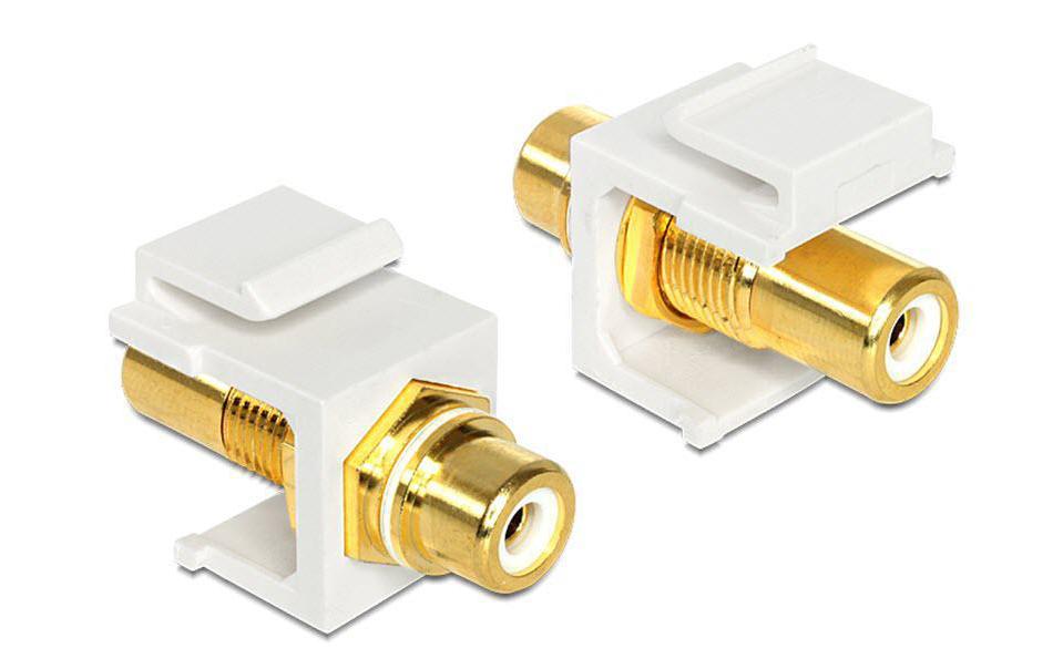 Keystone-Modul Cinch vergoldet, WeissKeystone Modul Cinchbuchse auf Cinchbuchse vergoldet weiss